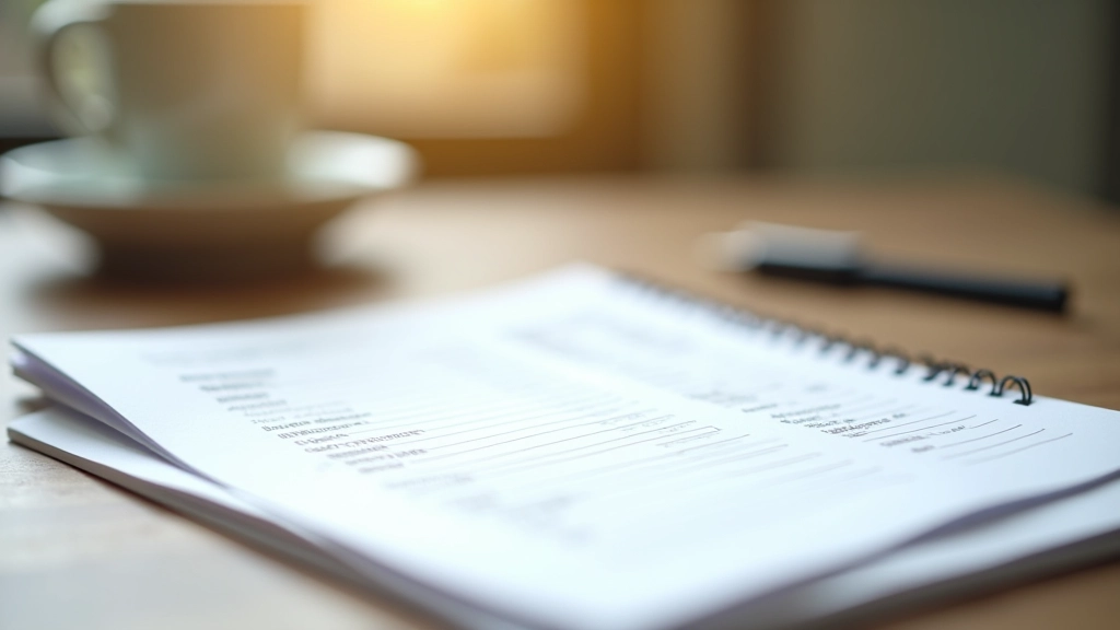 Budgetplan auf Papier mit verschiedenen Ausgabenkategorien und Notizen